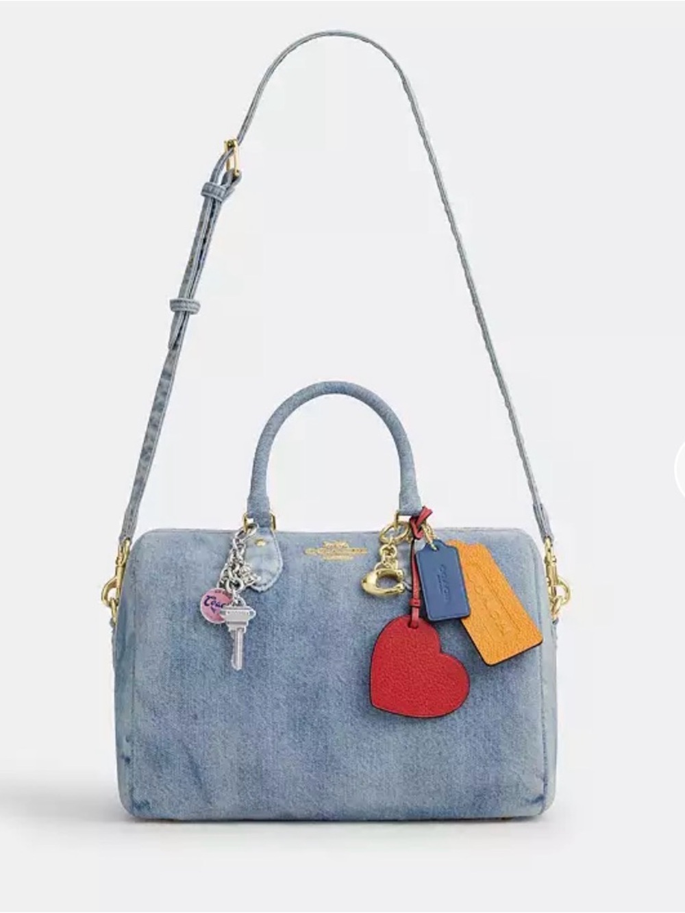Coach Rowan Large Denim Satchel with Red Heart Charm - Picture 7 of 7